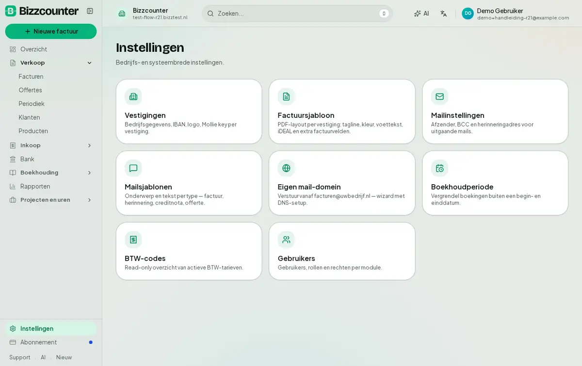 Het instellingenoverzicht