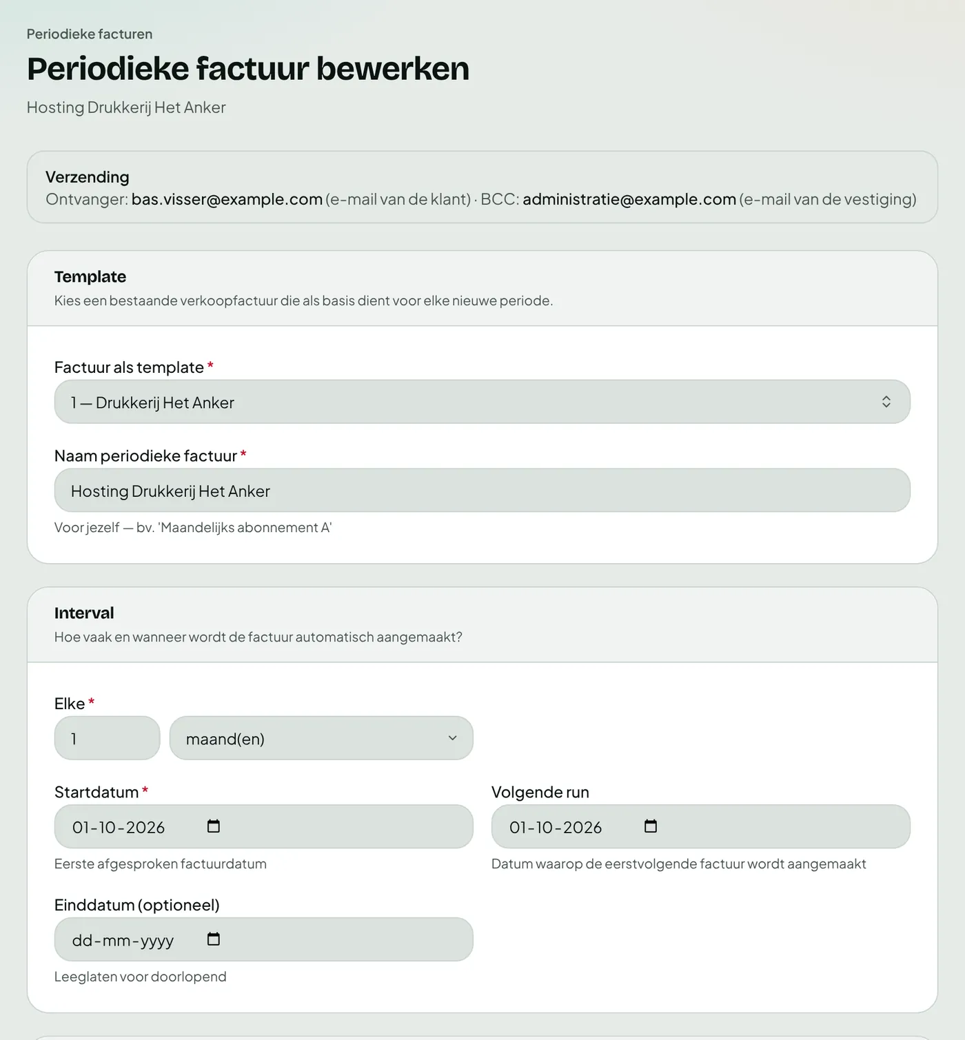 Een periodieke factuur met de facturen die er eerder uit zijn aangemaakt.