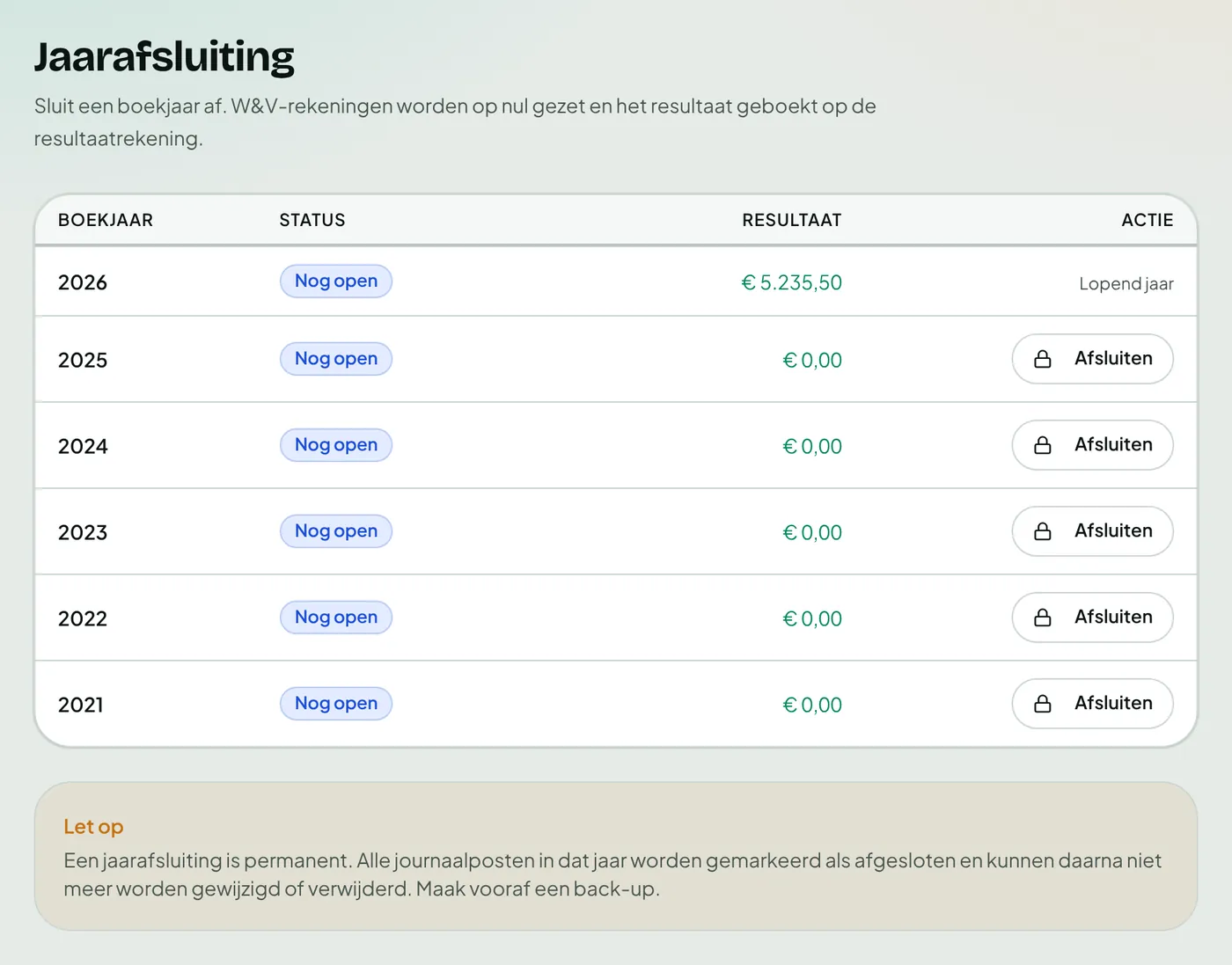 Een boekjaar afsluiten in Bizzcounter.