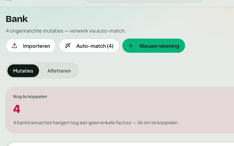 Bankscherm met mutaties die nog gekoppeld moeten worden.